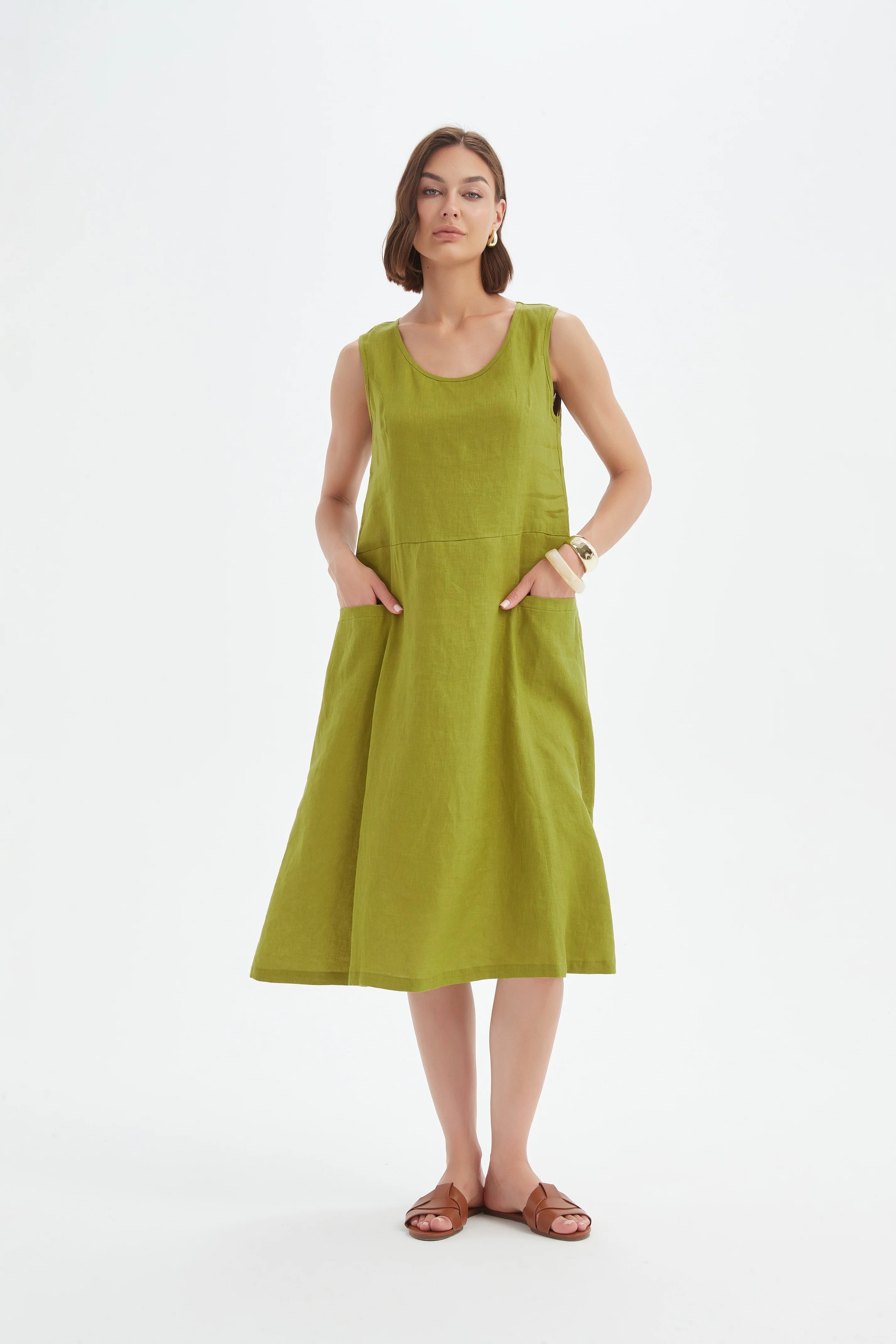 Tirelli - Sleeveless Pocket Dress - French Chartreuse