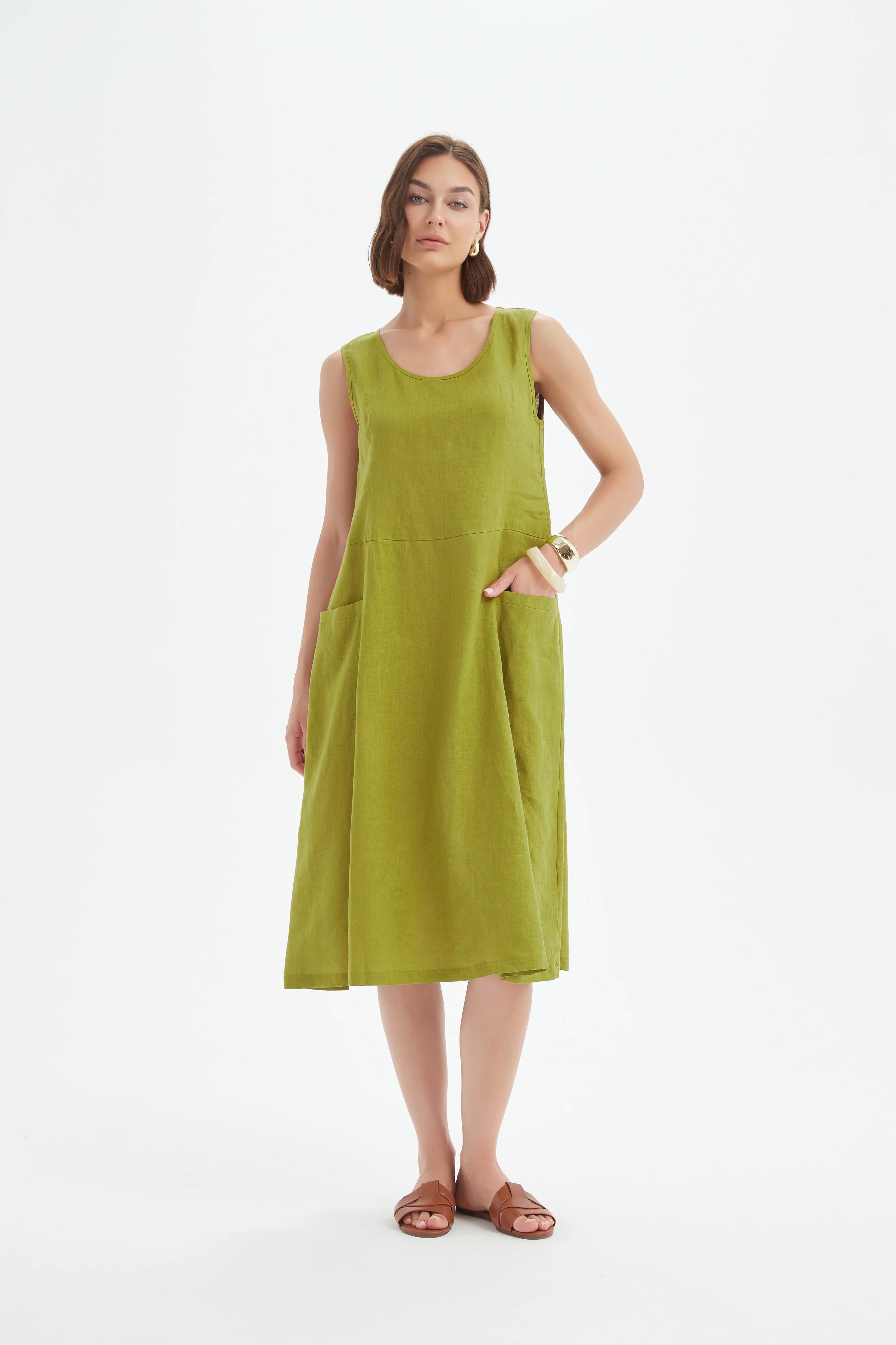 Tirelli - Sleeveless Pocket Dress - French Chartreuse