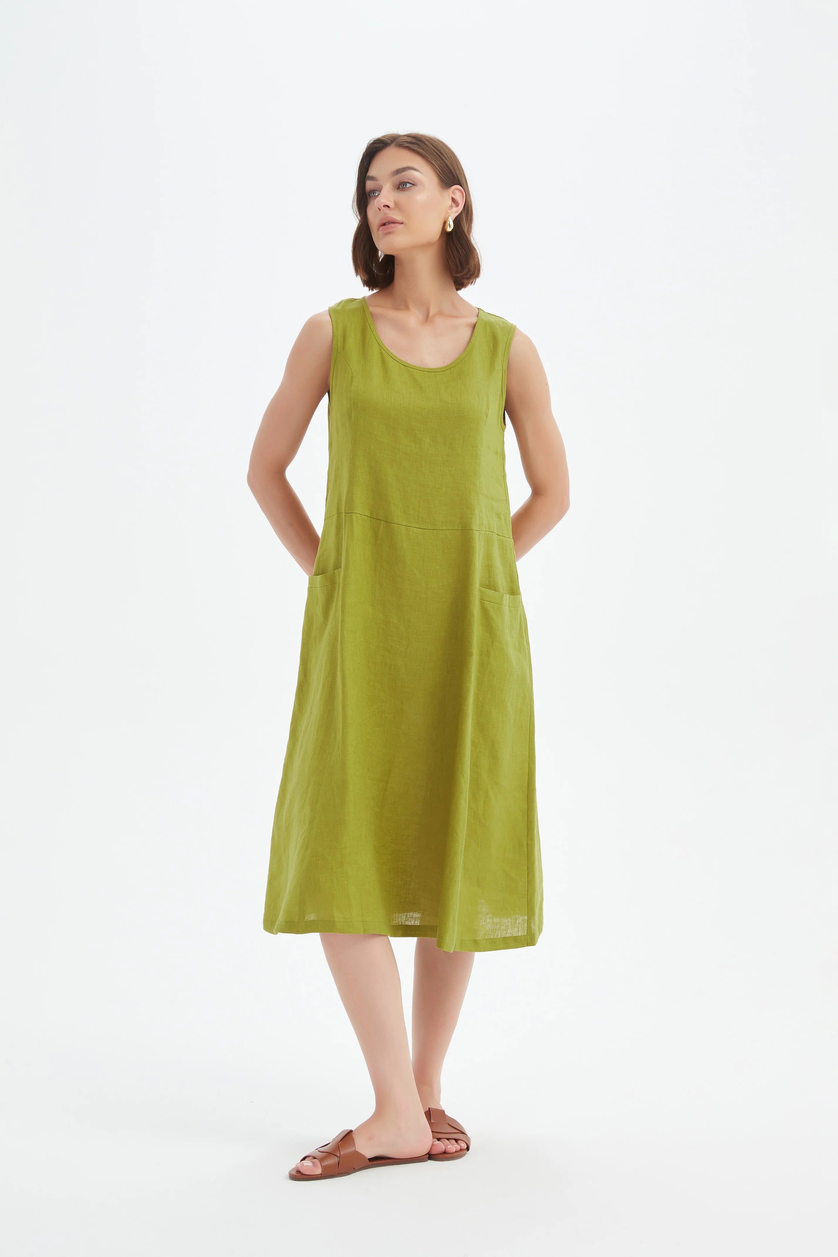 Tirelli - Sleeveless Pocket Dress - French Chartreuse