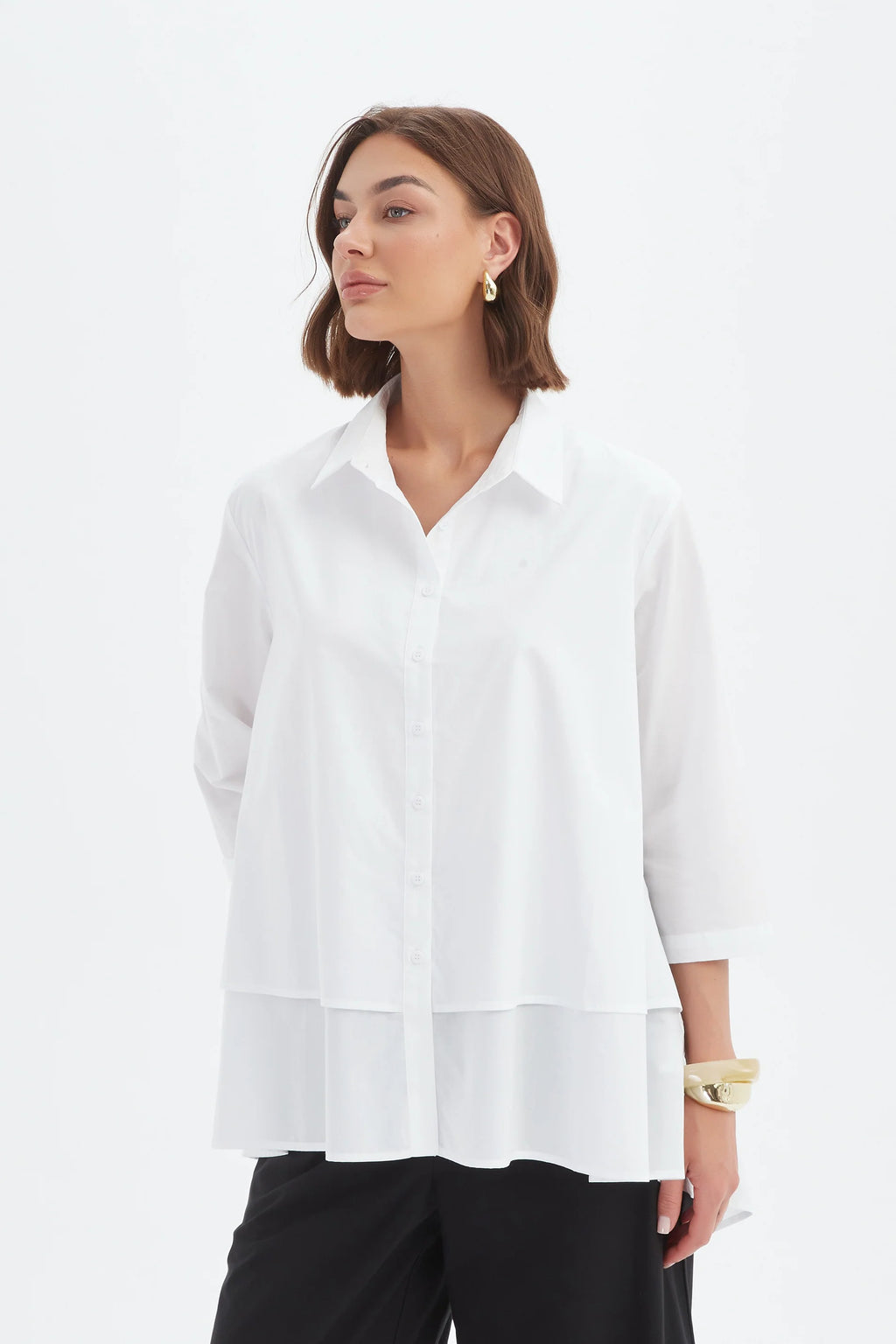 Tirelli - Tiered Front Lyocell Shirt - White