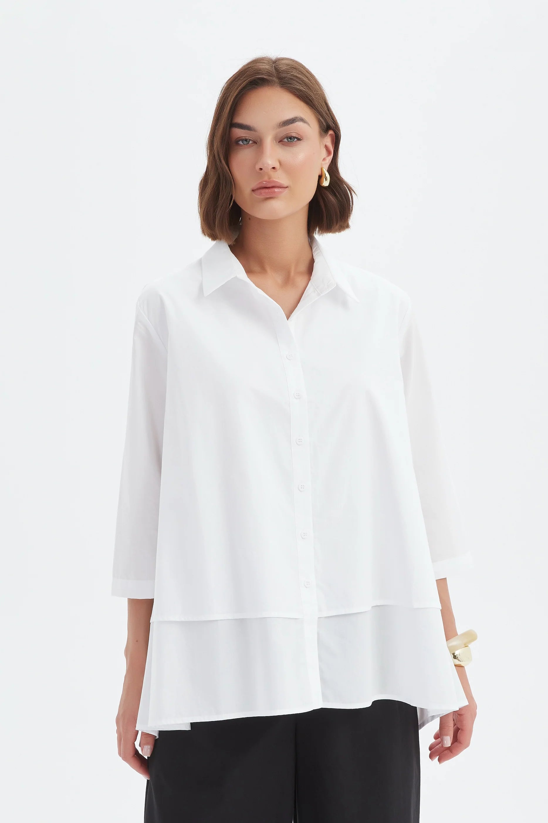 Tirelli - Tiered Front Lyocell Shirt - White