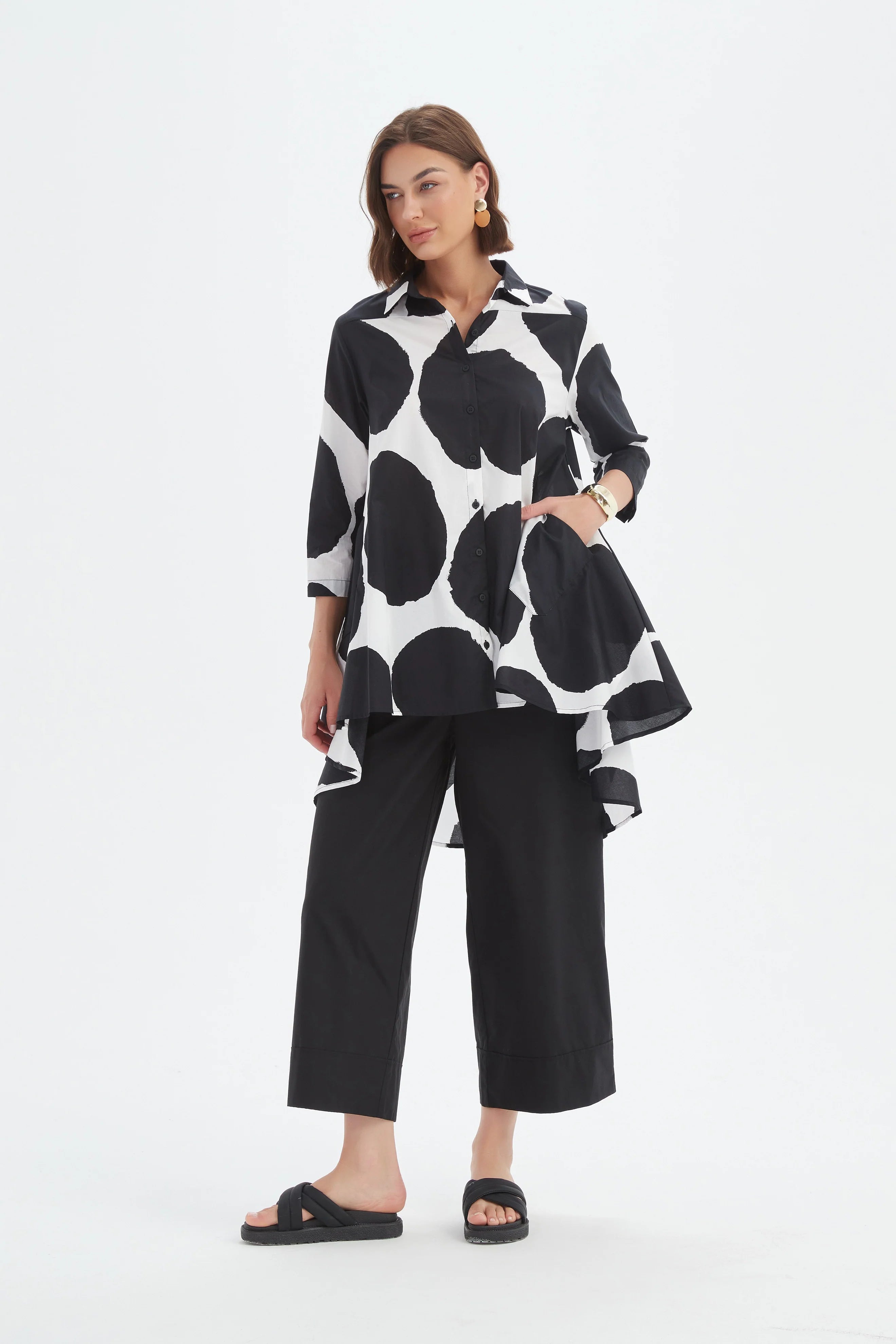 Tirelli - Print Swing Black Shirt - Black/White Spot