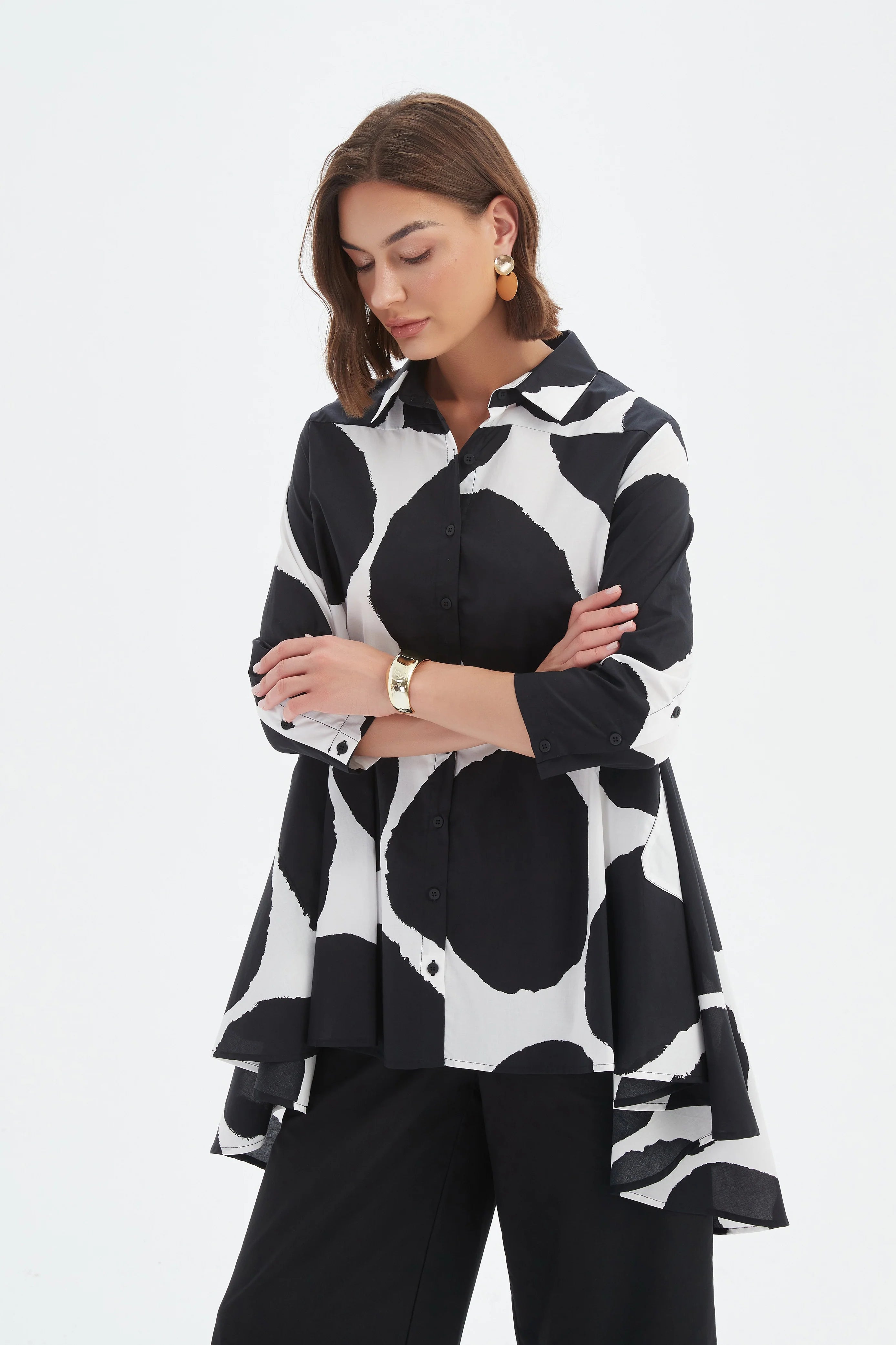 Tirelli - Print Swing Black Shirt - Black/White Spot