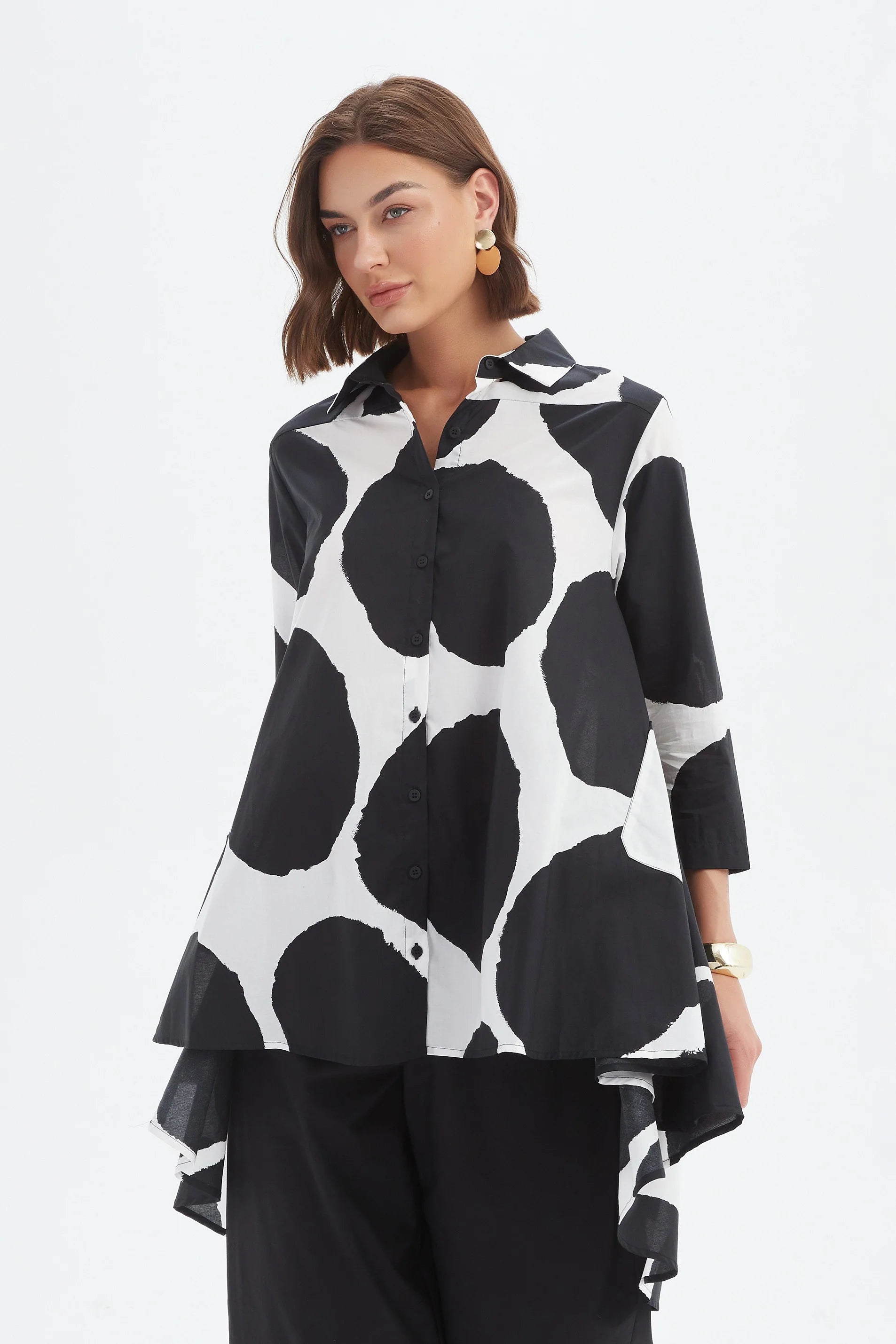 Tirelli - Print Swing Black Shirt - Black/White Spot