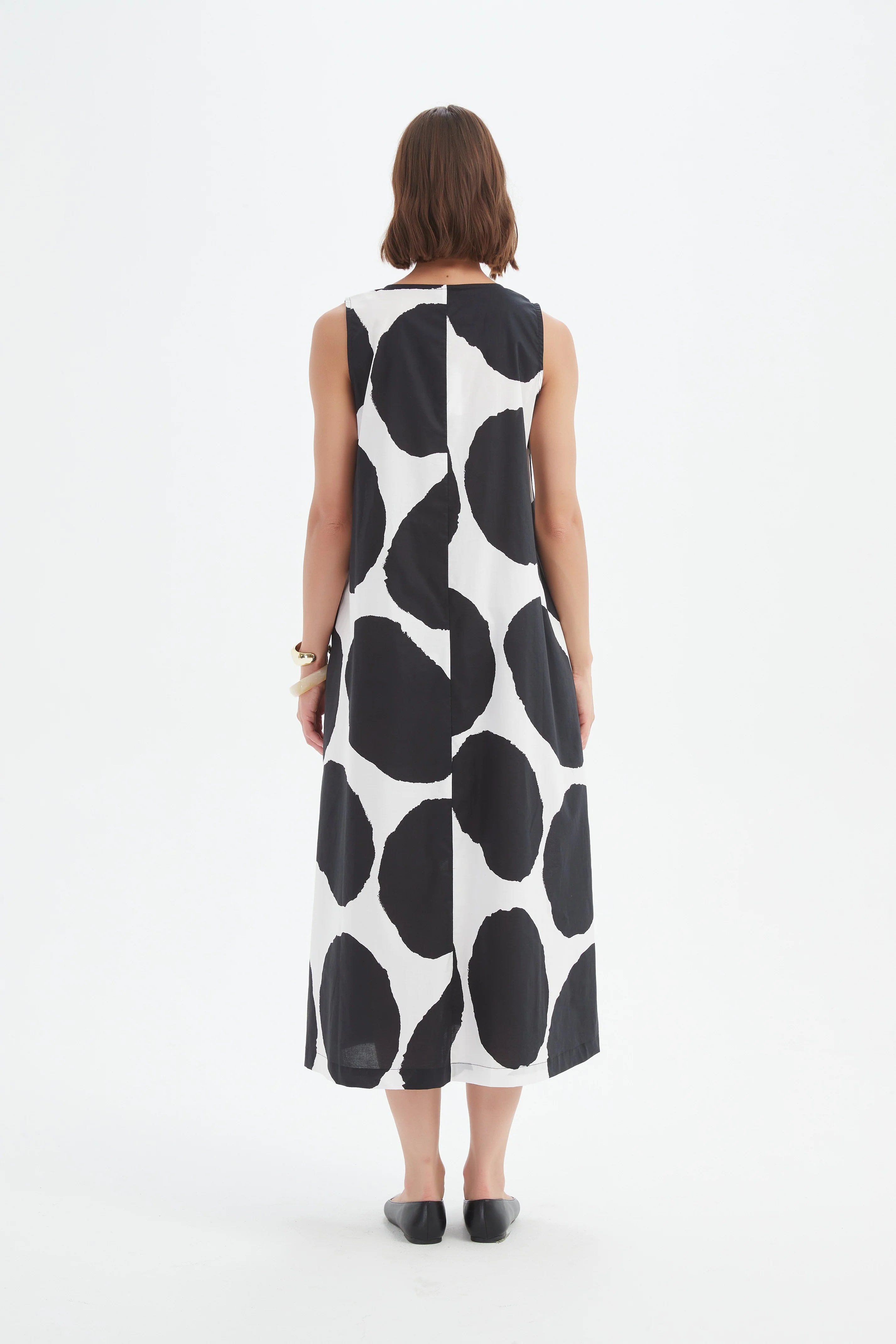 Tirelli - Inverted Pleat Poplin Dress - Black & White Spot