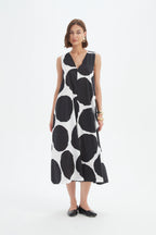 Tirelli - Inverted Pleat Poplin Dress - Black & White Spot