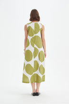 Tirelli - Inverted Pleat Poplin Dress - Chartreuse Green & White Spot