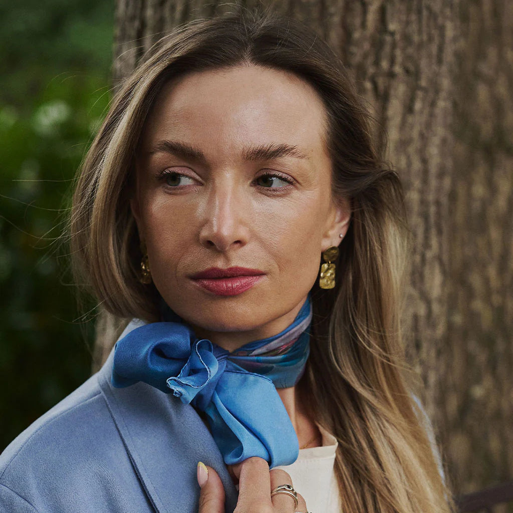 Millie Mae - Beth Floral Square Scarf - Blue