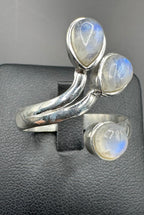 Triple Rainbow Moonstone Sterling ring