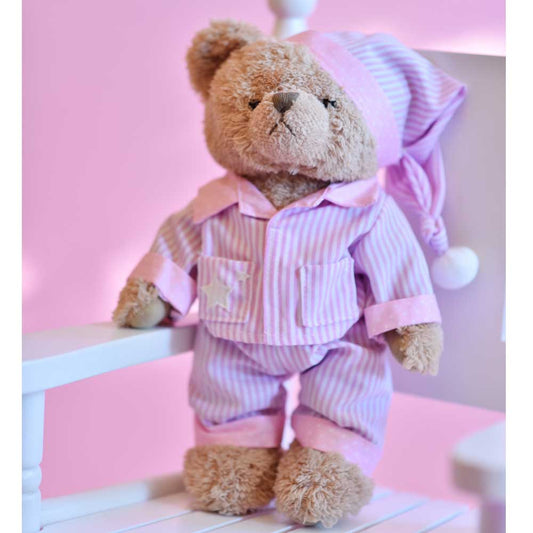 Powell Craft - Teddy with Pink Stripe Pyjamas and Night Cap