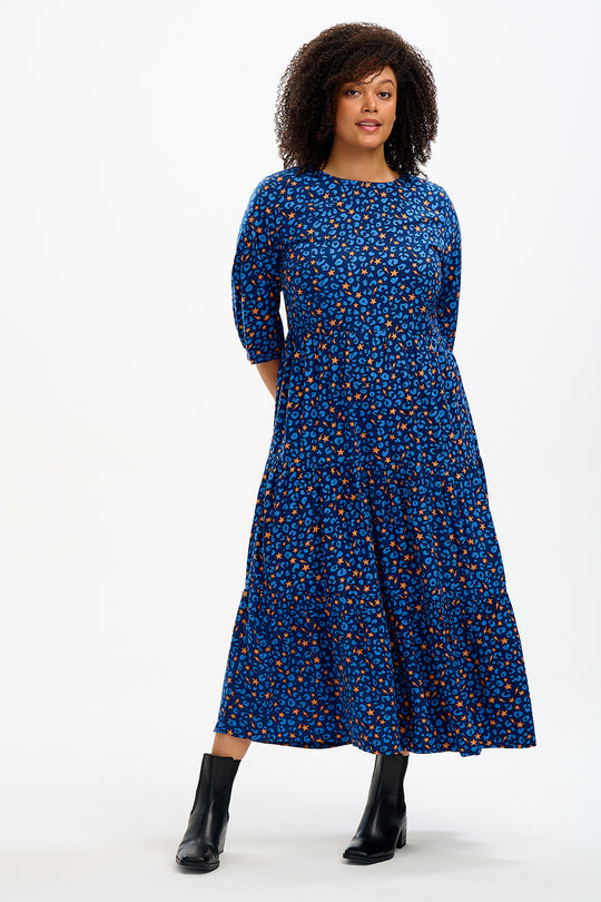 Zaina Tiered Maxi Dress - Blue, Star Lightning Animal