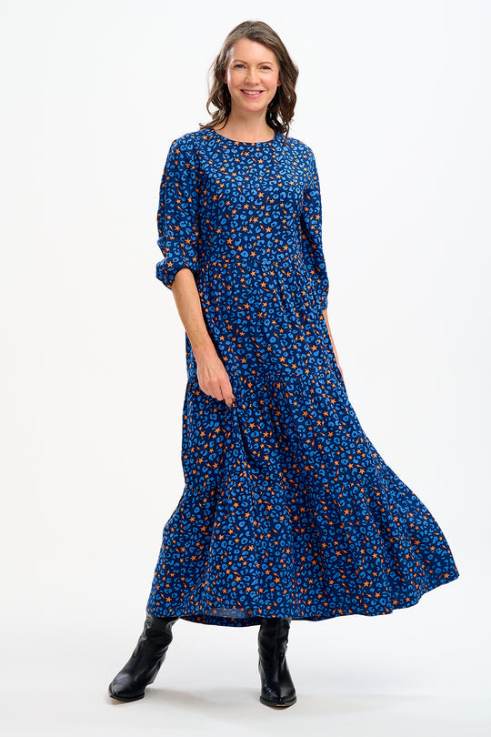 Zaina Tiered Maxi Dress - Blue, Star Lightning Animal