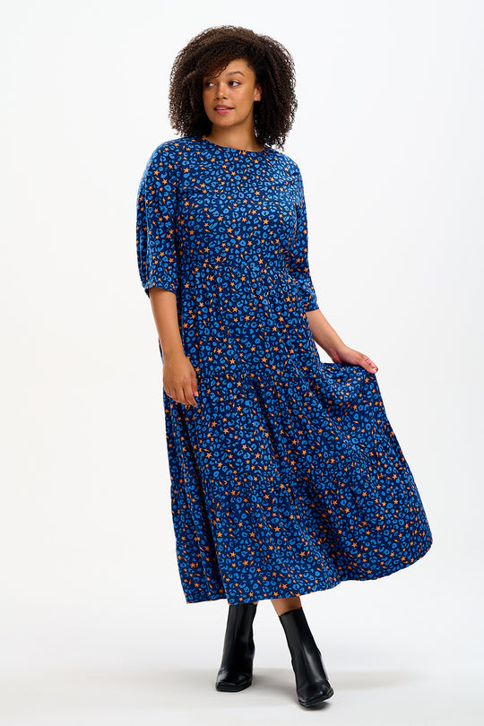 Zaina Tiered Maxi Dress - Blue, Star Lightning Animal