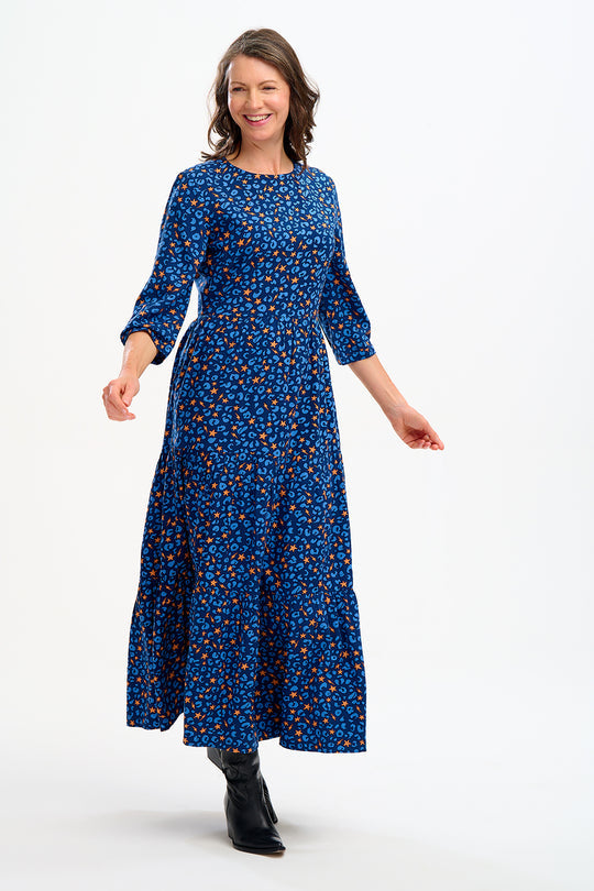 Zaina Tiered Maxi Dress - Blue, Star Lightning Animal