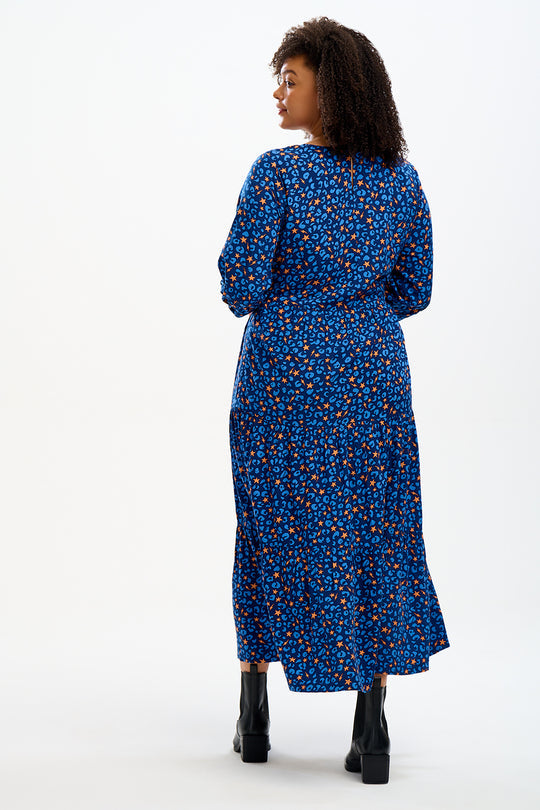 Zaina Tiered Maxi Dress - Blue, Star Lightning Animal