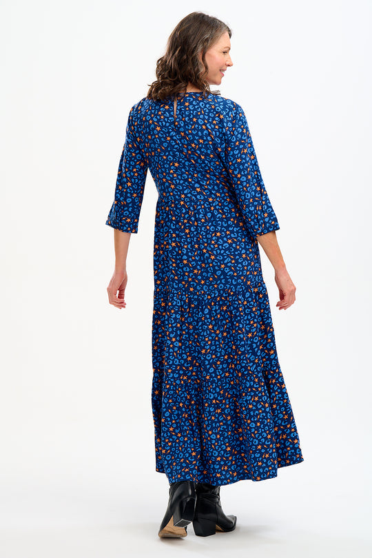 Zaina Tiered Maxi Dress - Blue, Star Lightning Animal