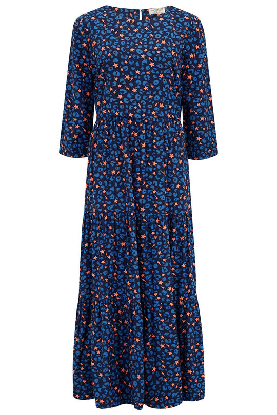 Zaina Tiered Maxi Dress - Blue, Star Lightning Animal