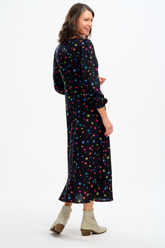Bliss Midi Dress - Black, Rainbow Star Confetti