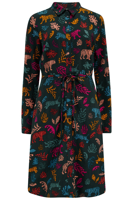 Zadie Shirt Dress - Dark Green, Tiger Cutouts