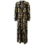 Beba, Black & Gold Floral Viscose Long Sleeve Dress