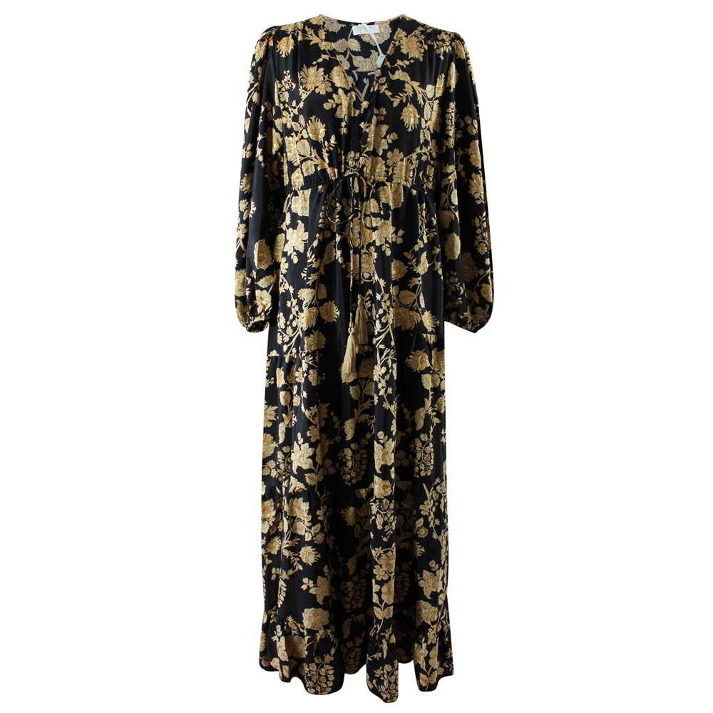 Beba, Black & Gold Floral Viscose Long Sleeve Dress