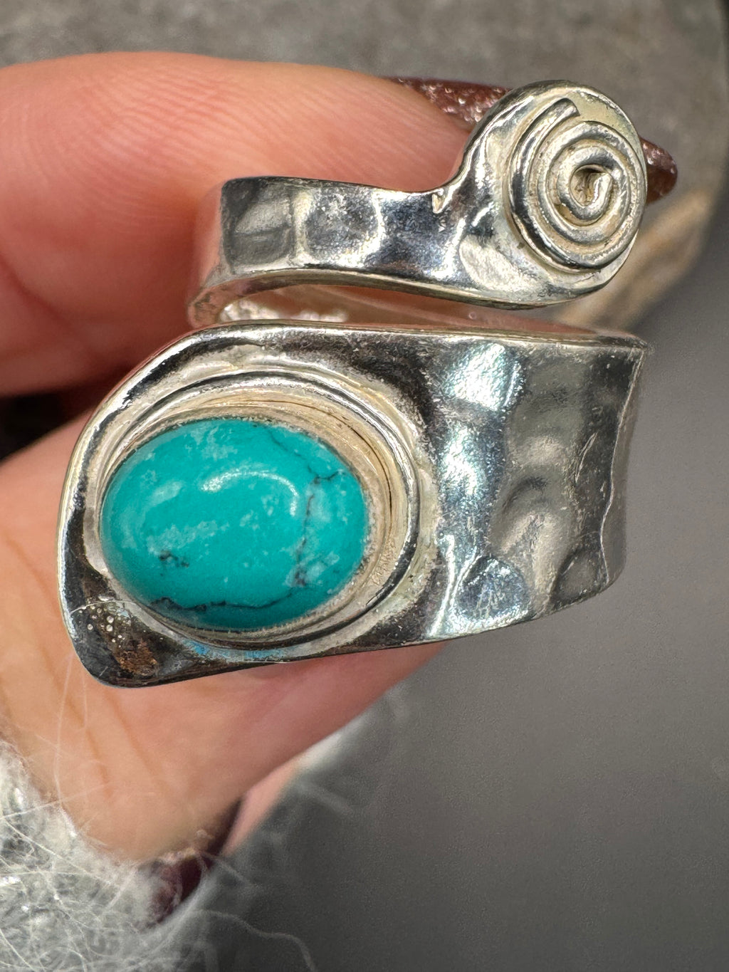 Hammered Silver Turquoise Ring