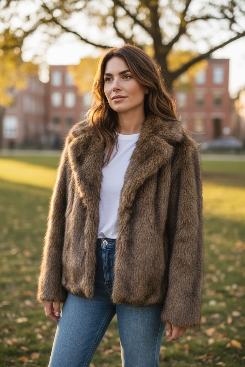Cosy Brown Faux Fur Coat – One Size Fits Most