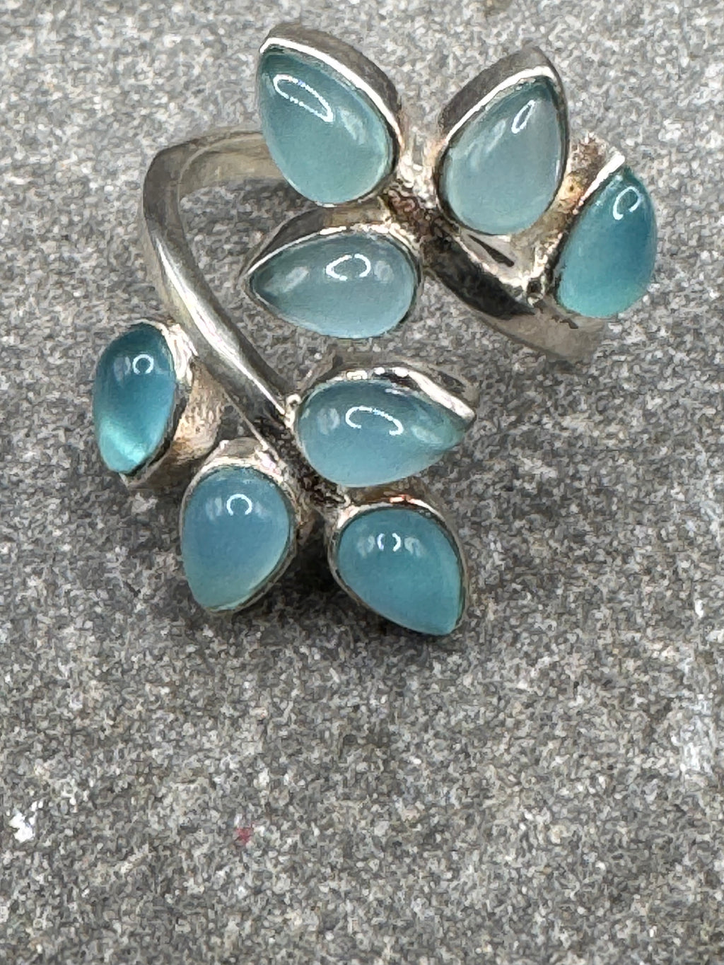 Sterling Silver Aqua Chalcedony Leaf Ring