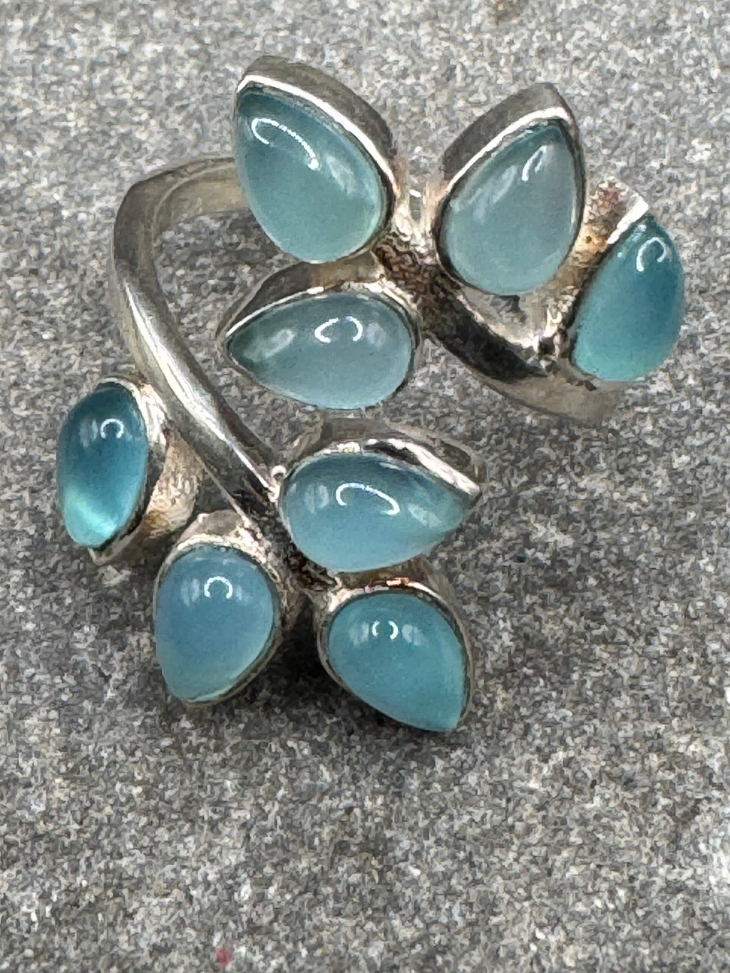Sterling Silver Aqua Chalcedony Leaf Ring