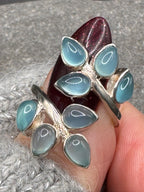 Sterling Silver Aqua Chalcedony Leaf Ring