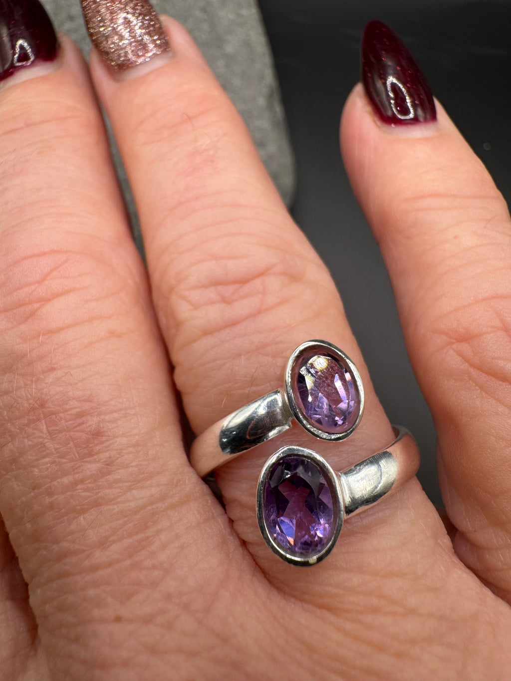 Sterling Silver Double Amethyst Ring