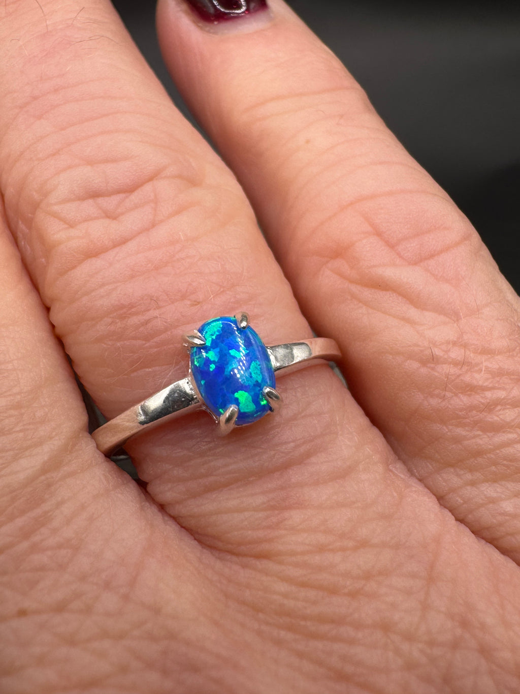 Blue Opal Solitaire Ring