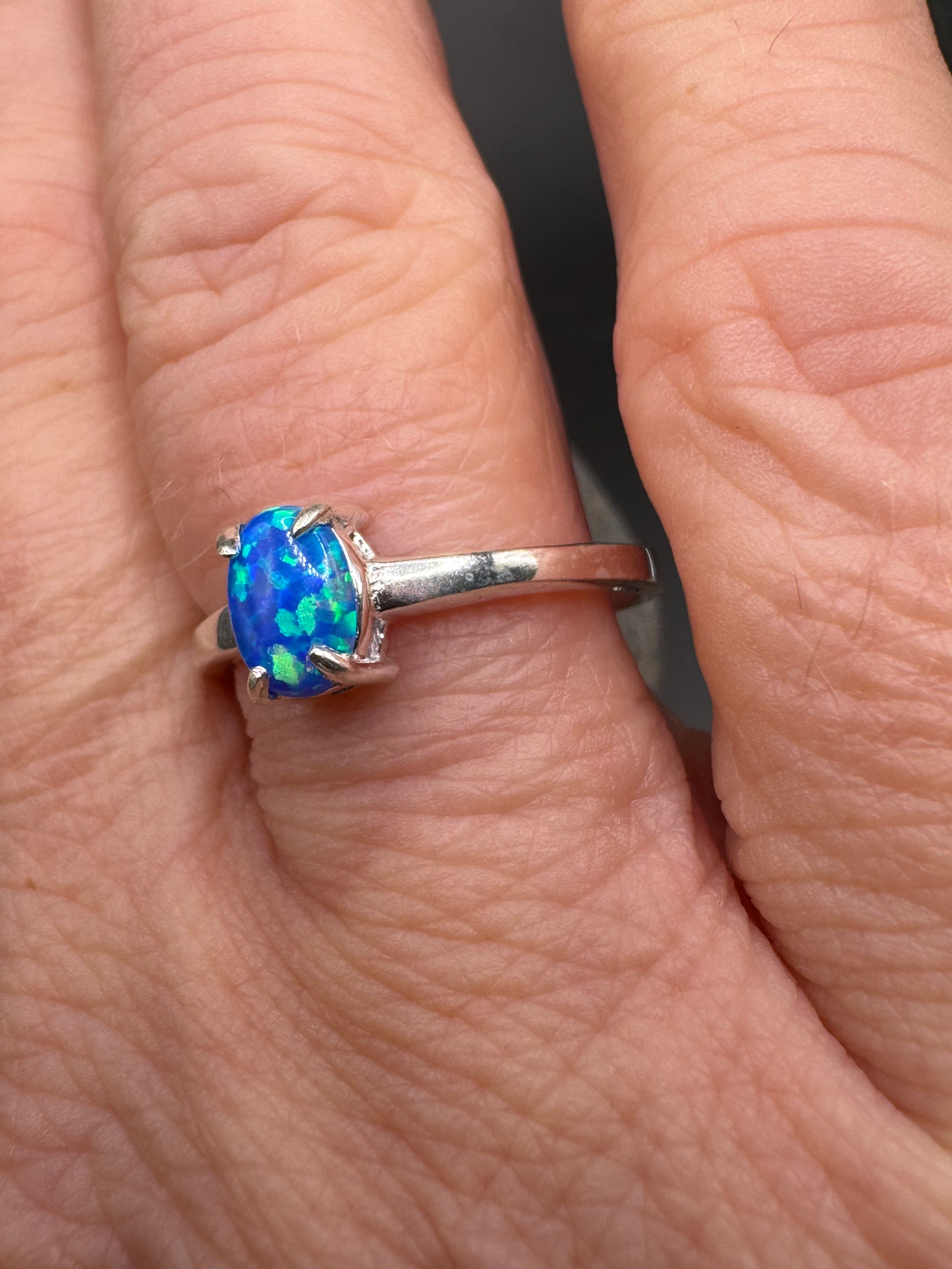 Blue Opal Solitaire Ring