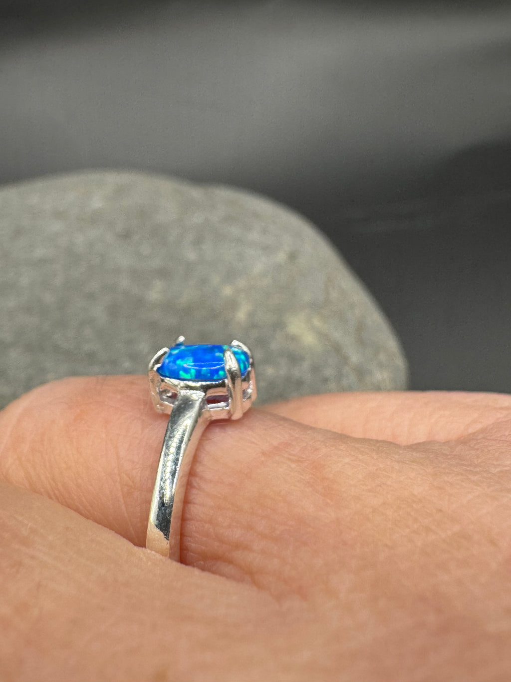 Blue Opal Solitaire Ring