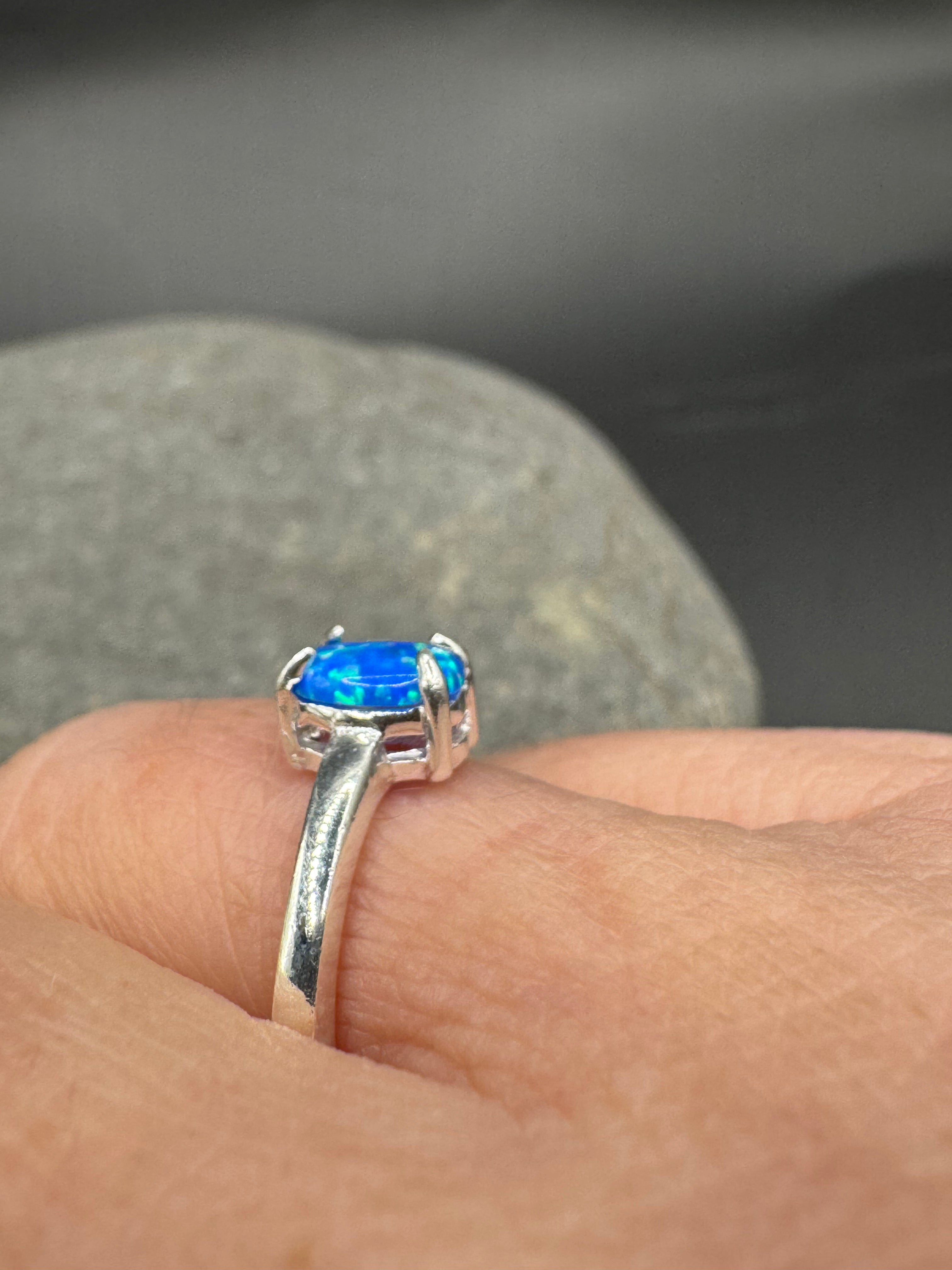Blue Opal Solitaire Ring
