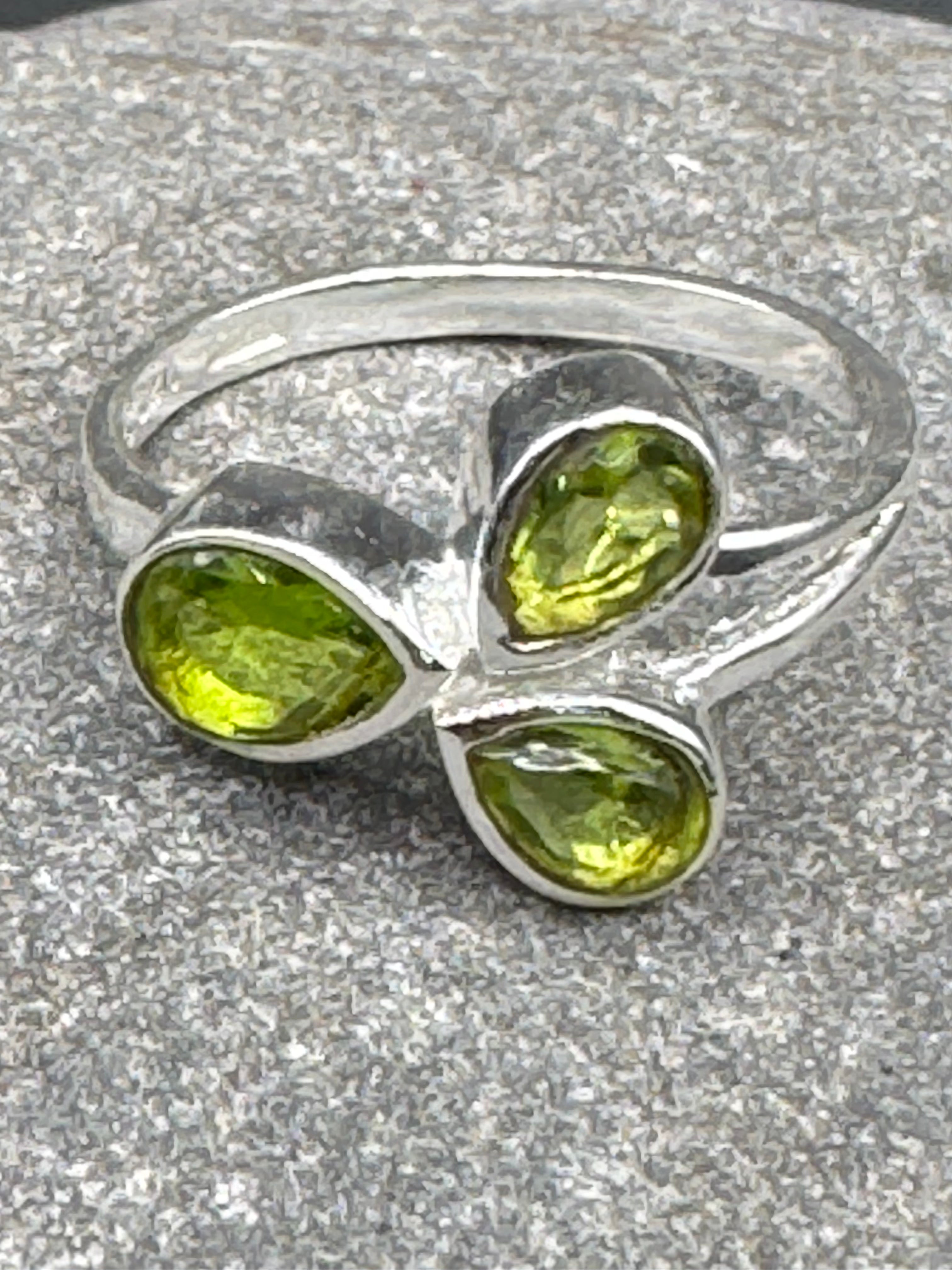 Sterling Silver Triple Peridot Ring