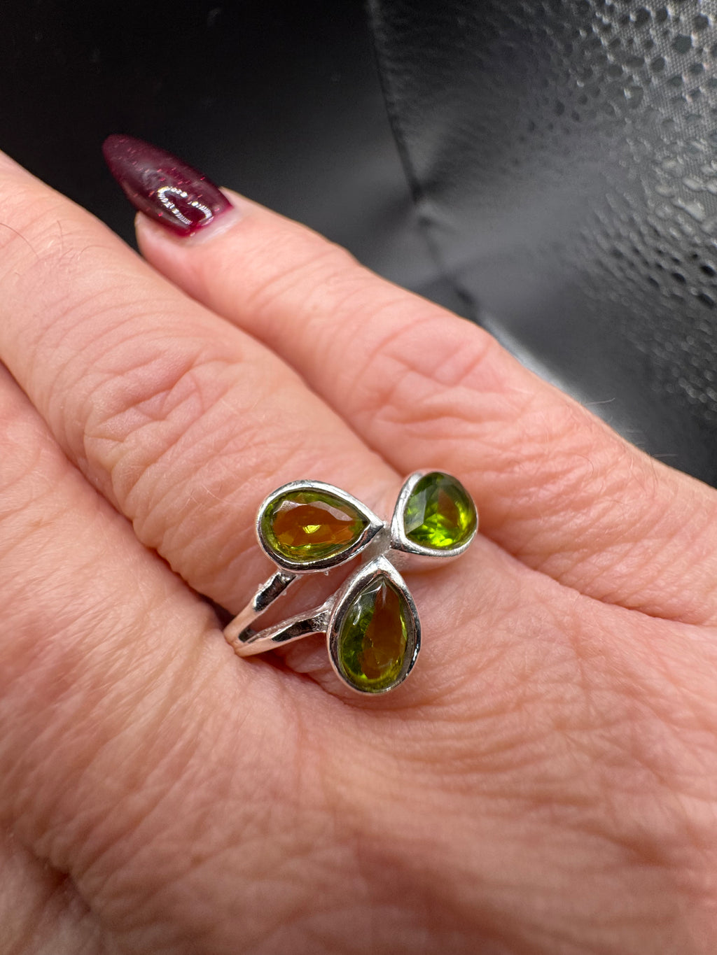 Sterling Silver Triple Peridot Ring