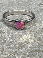 🌸 Pink Synthetic Opal Heart Ring – Sterling Silver