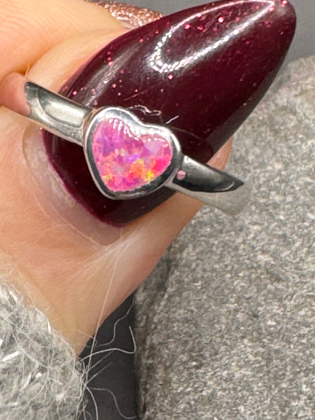 🌸 Pink Synthetic Opal Heart Ring – Sterling Silver