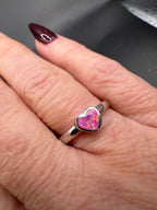 🌸 Pink Synthetic Opal Heart Ring – Sterling Silver