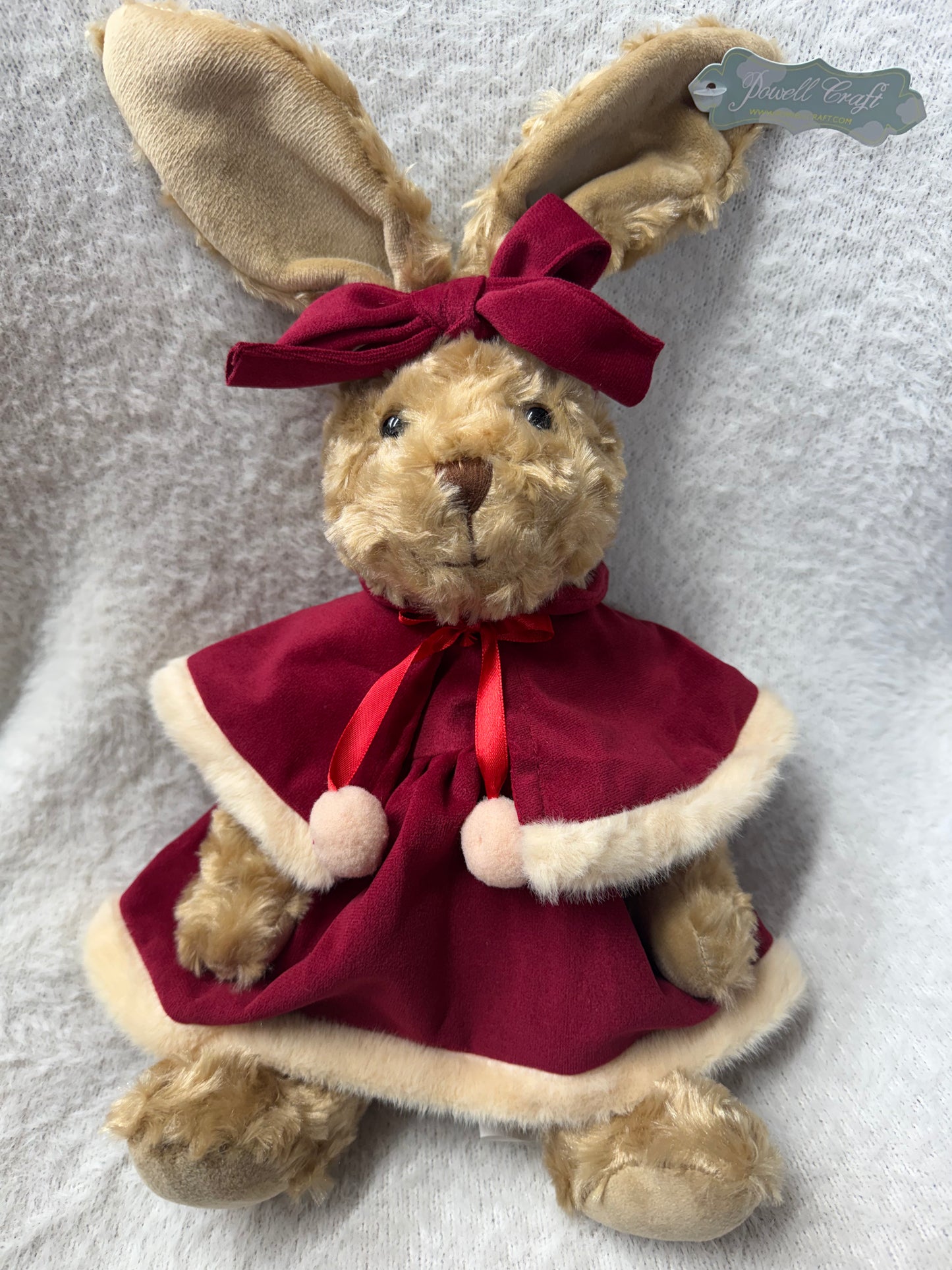 Powell Craft Christmas Bunny Rabbit in Red Velvet Dress & Cape – 45cm
