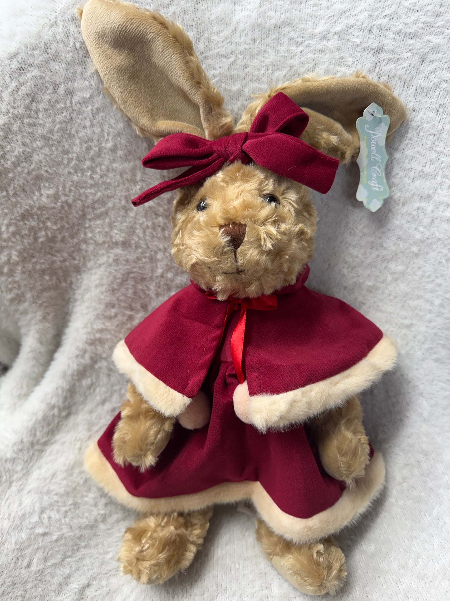 Powell Craft Christmas Bunny Rabbit in Red Velvet Dress & Cape – 45cm