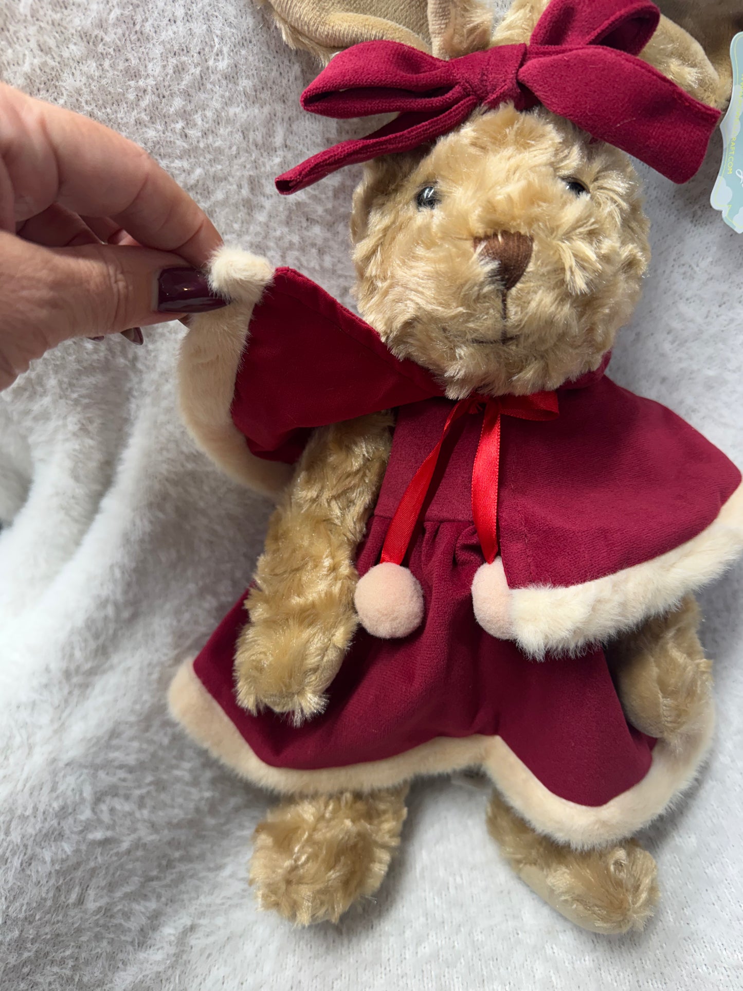 Powell Craft Christmas Bunny Rabbit in Red Velvet Dress & Cape – 45cm