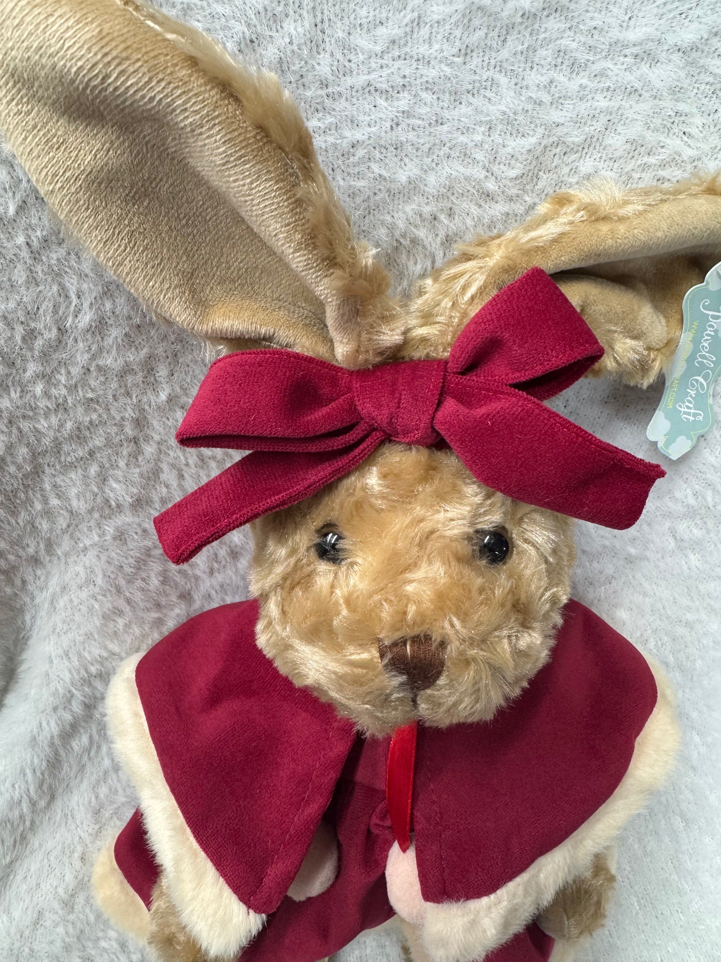 Powell Craft Christmas Bunny Rabbit in Red Velvet Dress & Cape – 45cm