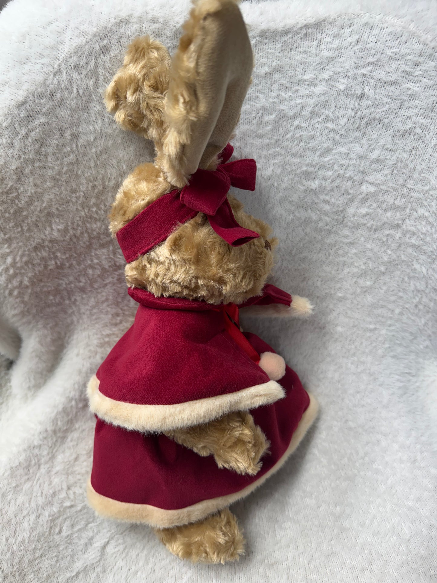 Powell Craft Christmas Bunny Rabbit in Red Velvet Dress & Cape – 45cm
