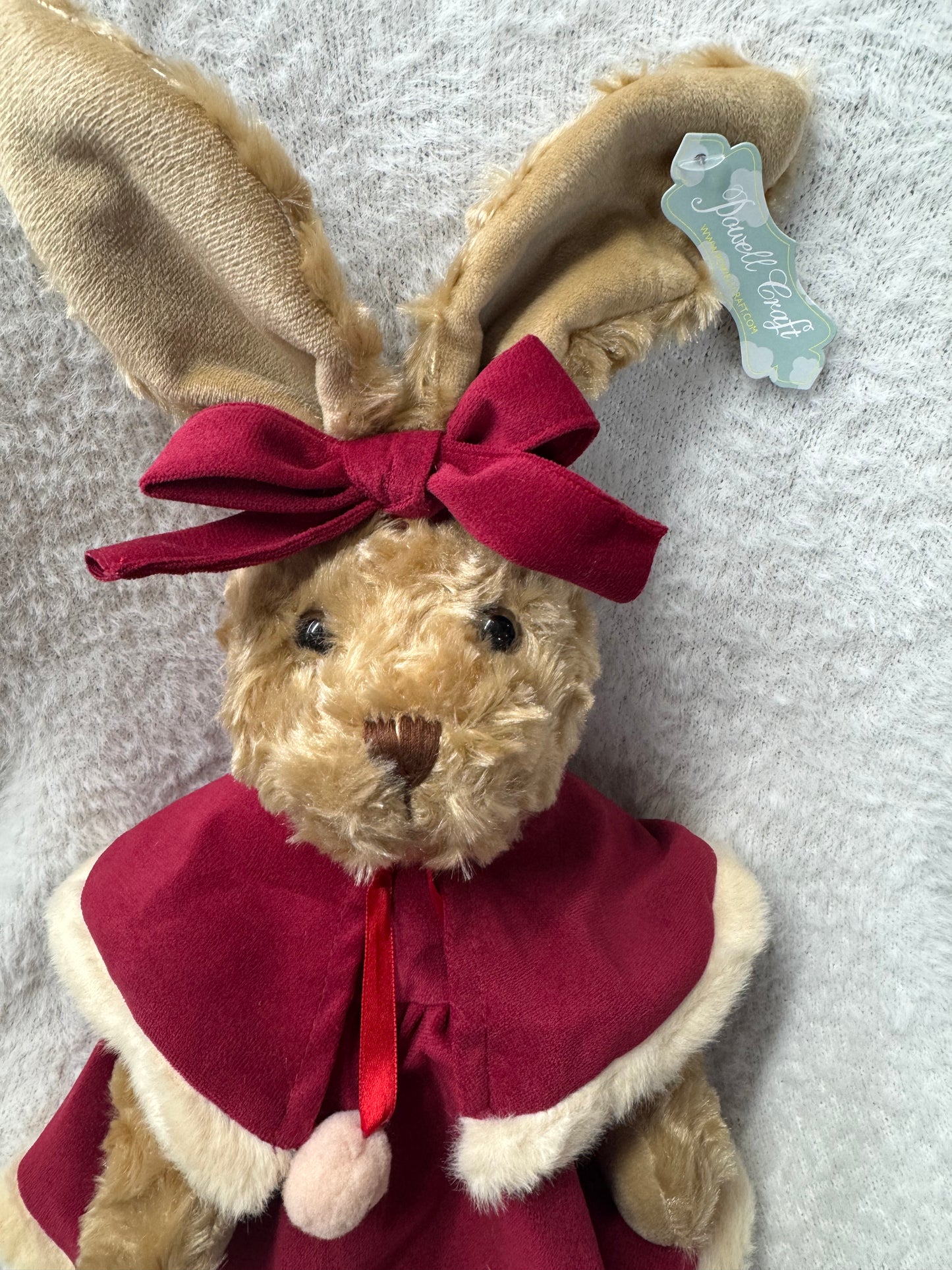 Powell Craft Christmas Bunny Rabbit in Red Velvet Dress & Cape – 45cm
