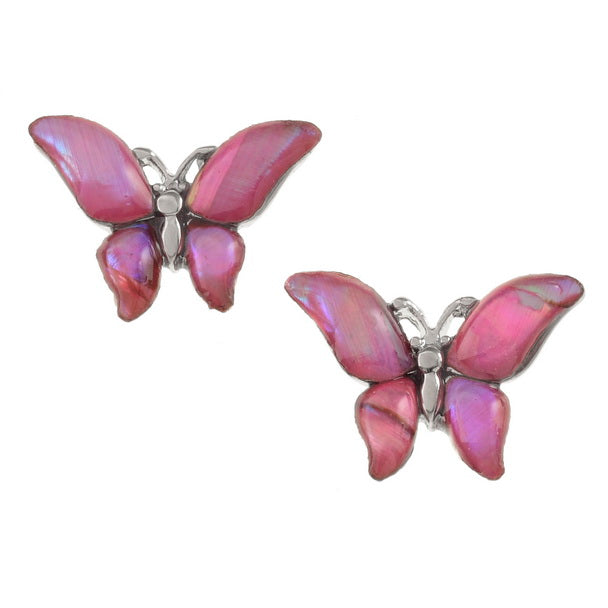Pink Paua Shell Butterfly Stud Earrings