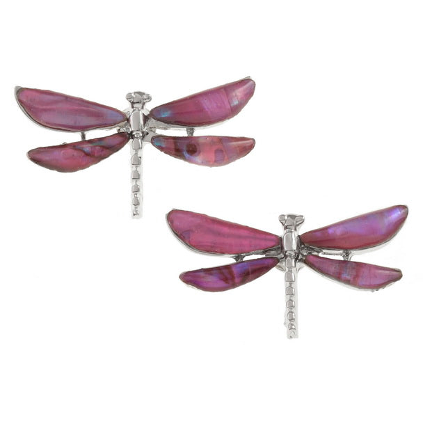 Pink Paua Shell Dragonfly Stud Earrings