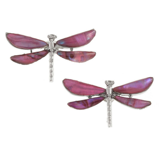 Pink Paua Shell Dragonfly Stud Earrings