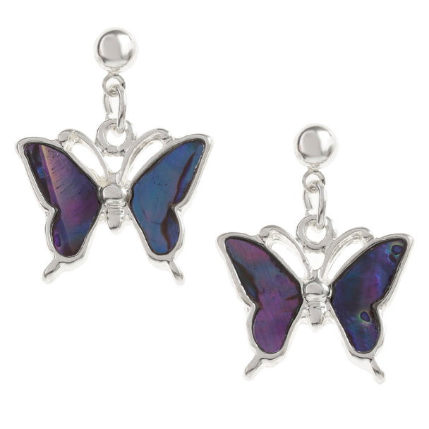Purple Paua Shell Butterfly Drop Earrings